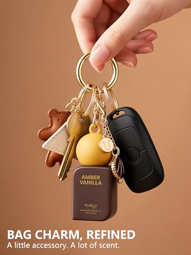 PUREU Amber Vanilla Pheromone Perfume Oil for Women, Long Lasting Extrait de Parfum Roll On with Clip-on Keychain, Alcohol Free Portable Travel Size Fragrance for Date Night & On-the-Go, 0.34 Fl OZ