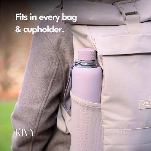KIVY Glass Water Bottle with Silicone Sleeve 32 oz - with Measurement