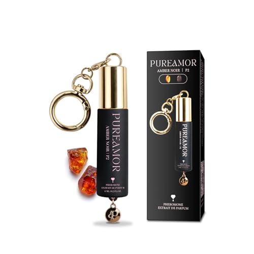 PUREAMOR Pheromone Perfume for Women, Amber Noir Keychain Perfume – Bold Gourmand Scent with Coffee, Amber & Vanilla, 30% High Concentration, Long Lasting Extrait de Parfum Roll-On, 0.2 oz / 6 ml
