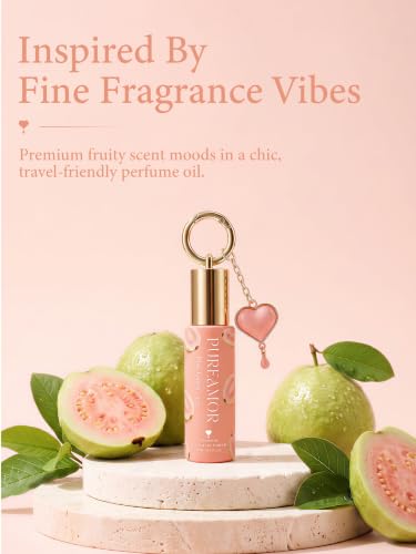 PUREAMOR Pink Guava Perfume Oil for Women, Pheromone Infused Roll-On Fragrance, 30% Extrait de Parfum, Long Lasting Tropical Guava Scent, Travel Size Keychain, 0.2oz / 6ml