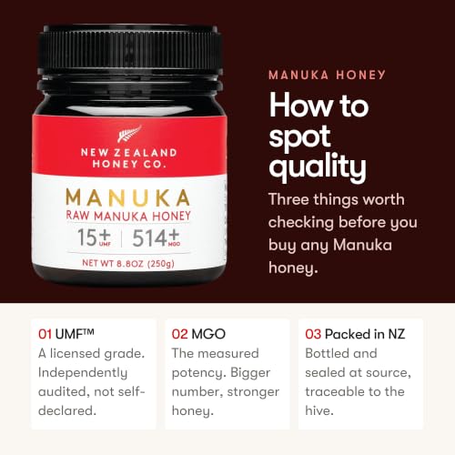 Raw Manuka Honey UMF 15+ MGO 514+, UMF Certified, 3rd Party Tested, 8.8oz