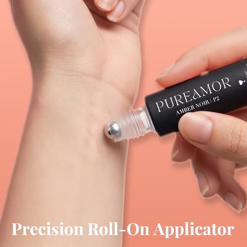 PUREAMOR Pheromone Perfume for Women, Amber Noir Keychain Perfume – Bold Gourmand Scent with Coffee, Amber & Vanilla, 30% High Concentration, Long Lasting Extrait de Parfum Roll-On, 0.2 oz / 6 ml