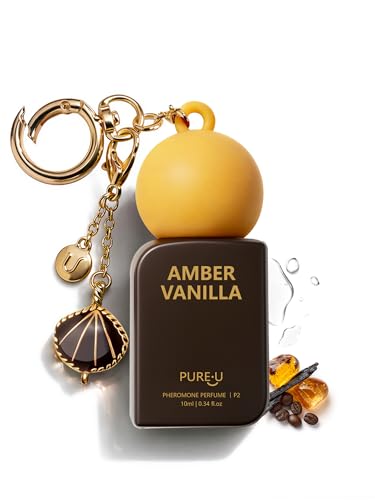PUREU Amber Vanilla Pheromone Perfume Oil for Women, Long Lasting Extrait de Parfum Roll On with Clip-on Keychain, Alcohol Free Portable Travel Size Fragrance for Date Night & On-the-Go, 0.34 Fl OZ