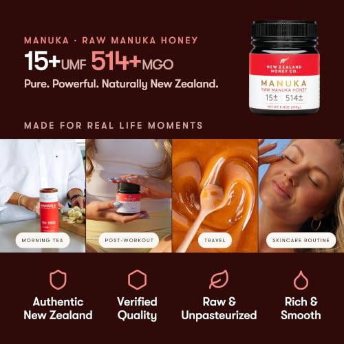 Raw Manuka Honey UMF 15+ MGO 514+, UMF Certified, 3rd Party Tested, 8.8oz