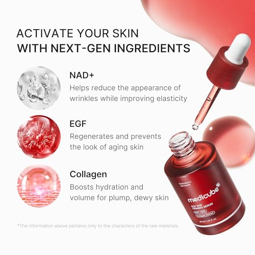medicube NAD EGF Firming Serum for Face & Neck | Anti-Aging Serum with EGF Peptide, NAD & Collagen - Wrinkle Appearance, Elasticity & Pore Care, Korean Skincare, 1.01 fl.oz