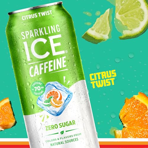 Sparkling Ice Caffeine Citrus Twist Sparkling Water with Caffeine, Zero Sugar, with Antioxidants and Vitamins,16 fl oz Cans (Pack Of 12)