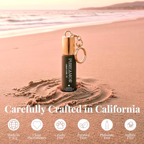 PUREAMOR Pheromone Perfume for Women, Amber Noir Keychain Perfume – Bold Gourmand Scent with Coffee, Amber & Vanilla, 30% High Concentration, Long Lasting Extrait de Parfum Roll-On, 0.2 oz / 6 ml