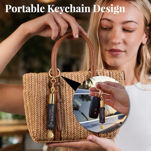 PUREAMOR Pheromone Perfume for Women, Amber Noir Keychain Perfume – Bold Gourmand Scent with Coffee, Amber & Vanilla, 30% High Concentration, Long Lasting Extrait de Parfum Roll-On, 0.2 oz / 6 ml
