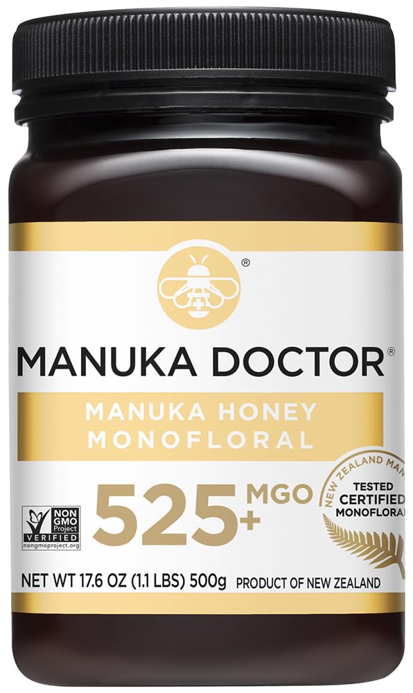 Manuka Doctor - Raw Manuka Honey MGO 525+ Monofloral, 100% Pure New Zealand Honey. Certified. Guaranteed. Raw. Non-GMO (17.6 oz)