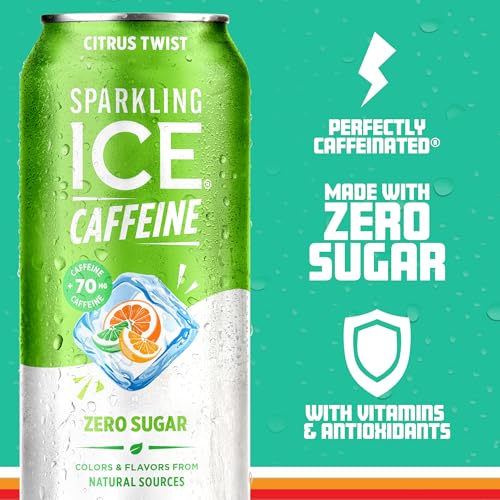 Sparkling Ice Caffeine Citrus Twist Sparkling Water with Caffeine, Zero Sugar, with Antioxidants and Vitamins,16 fl oz Cans (Pack Of 12)