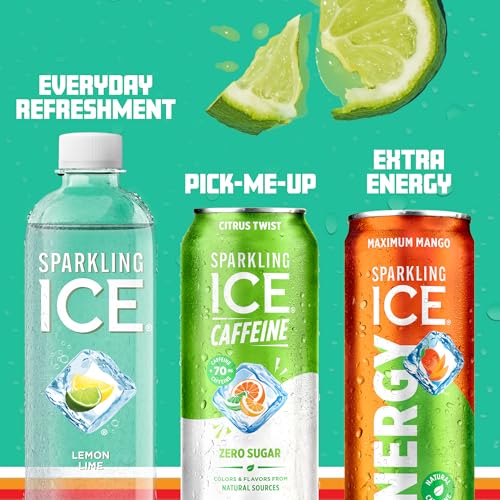 Sparkling Ice Caffeine Citrus Twist Sparkling Water with Caffeine, Zero Sugar, with Antioxidants and Vitamins,16 fl oz Cans (Pack Of 12)