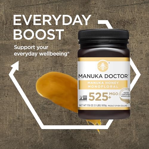 Manuka Doctor - Raw Manuka Honey MGO 525+ Monofloral, 100% Pure New Zealand Honey. Certified. Guaranteed. Raw. Non-GMO (17.6 oz)