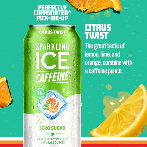 Sparkling Ice Caffeine Citrus Twist Sparkling Water with Caffeine, Zero Sugar, with Antioxidants and Vitamins,16 fl oz Cans (Pack Of 12)
