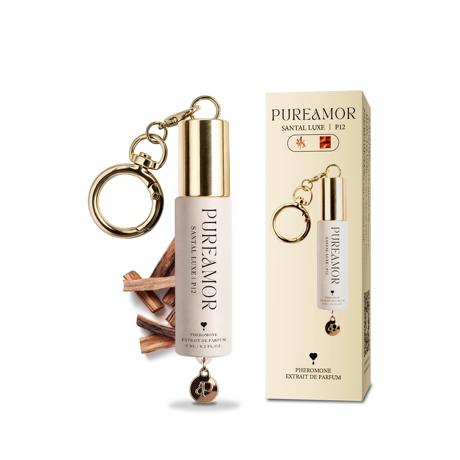 PUREAMOR Pheromone Perfume for Women, Amber Noir Keychain Perfume – Bold Gourmand Scent with Coffee, Amber & Vanilla, 30% High Concentration, Long Lasting Extrait de Parfum Roll-On, 0.2 oz / 6 ml