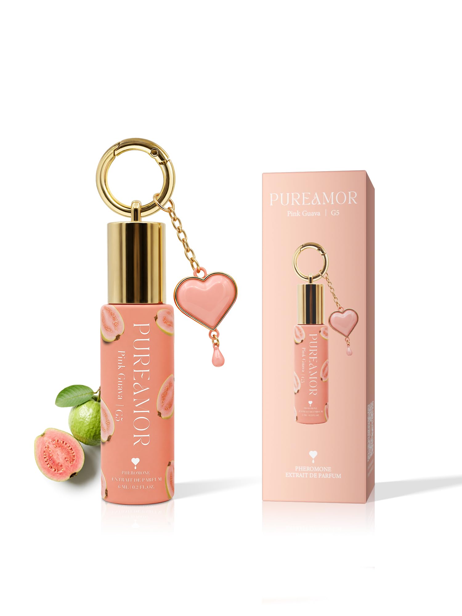 PUREAMOR Pink Guava Perfume Oil for Women, Pheromone Infused Roll-On Fragrance, 30% Extrait de Parfum, Long Lasting Tropical Guava Scent, Travel Size Keychain, 0.2oz / 6ml