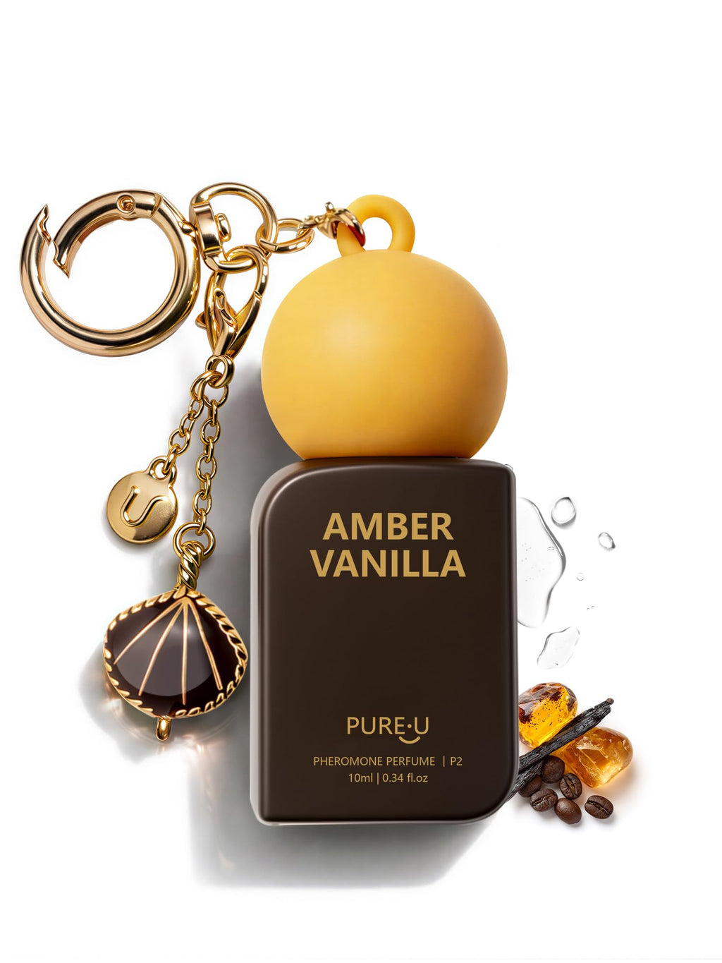 PUREU Amber Vanilla Pheromone Perfume Oil for Women, Long Lasting Extrait de Parfum Roll On with Clip-on Keychain, Alcohol Free Portable Travel Size Fragrance for Date Night & On-the-Go, 0.34 Fl OZ