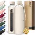 KIVY Glass Water Bottle with Silicone Sleeve 32 oz - with Measurement