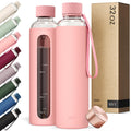 KIVY Glass Water Bottle with Silicone Sleeve 32 oz - with Measurement