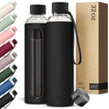 KIVY Glass Water Bottle with Silicone Sleeve 32 oz - with Measurement