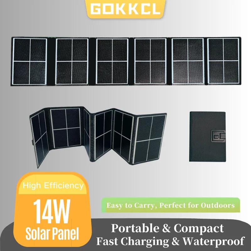 14W / 7W Portable Solar Panel Waterproof Solar Charger – Foldable Monocrystalline USB Charging Panel