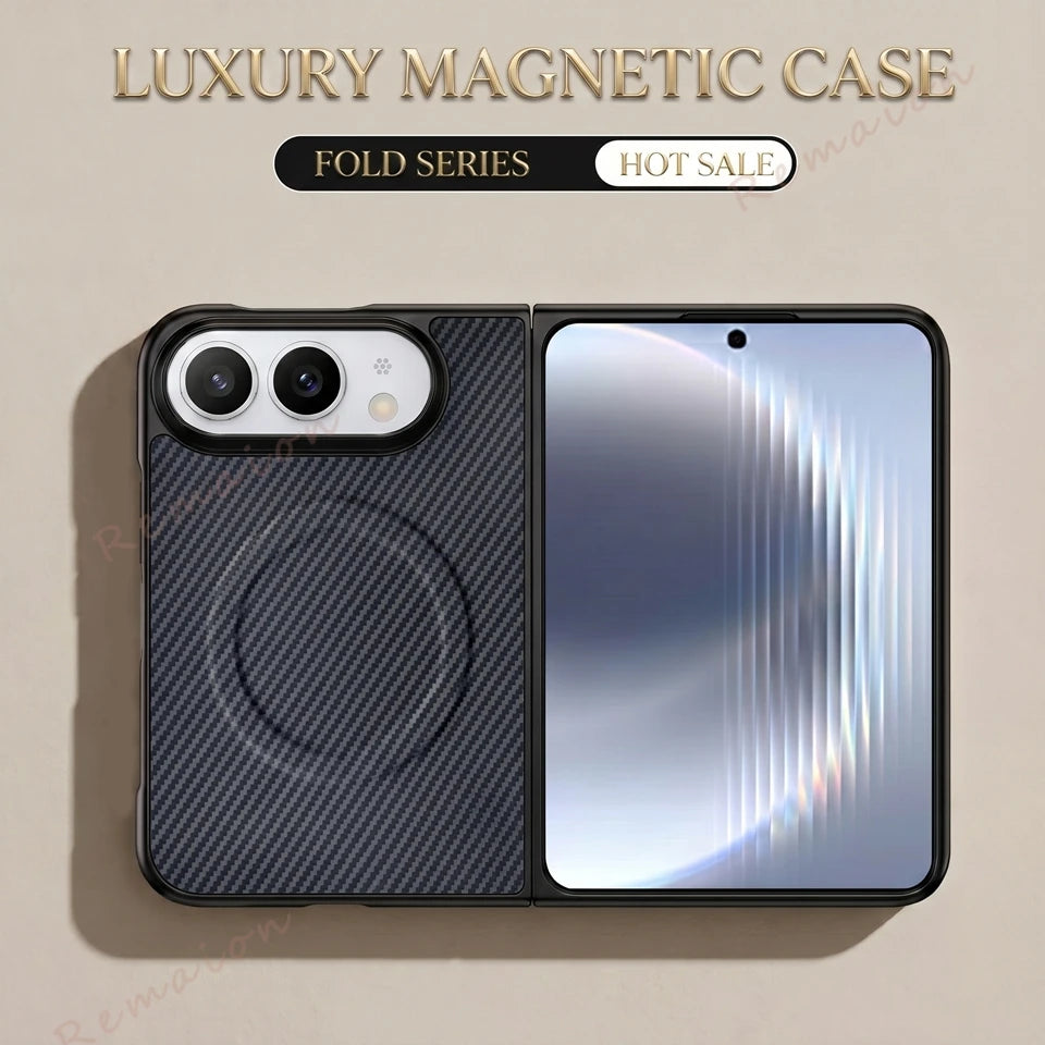 Fashion Carbon Fiber Magnetic Phone Case For iPhone Fold 18 DUO 18Fold Magsafe Official Shockproof Protector Cover 18DUO