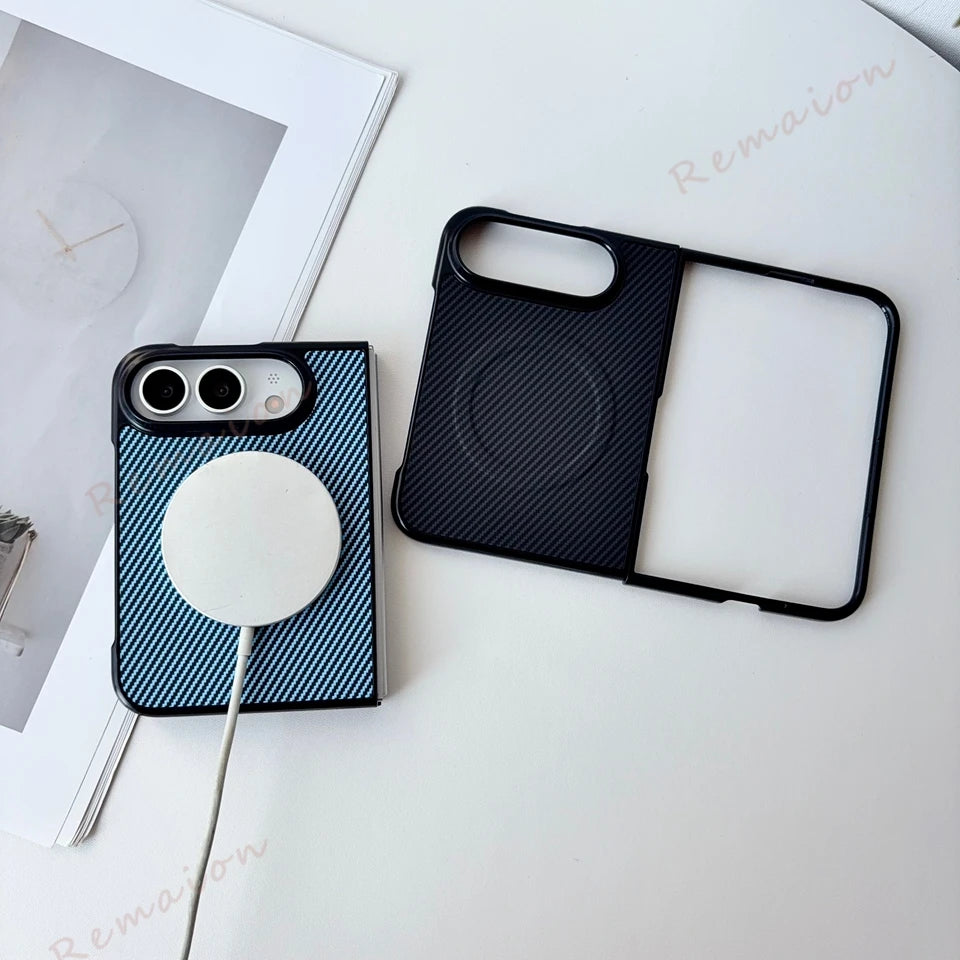 Fashion Carbon Fiber Magnetic Phone Case For iPhone Fold 18 DUO 18Fold Magsafe Official Shockproof Protector Cover 18DUO