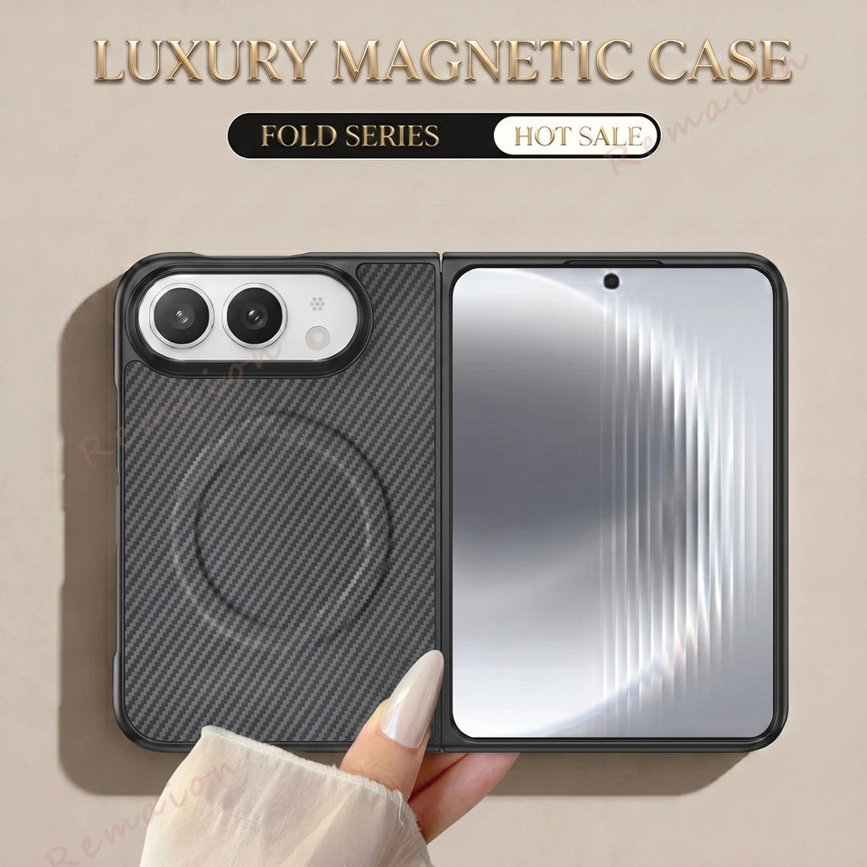 Fashion Carbon Fiber Magnetic Phone Case For iPhone Fold 18 DUO 18Fold Magsafe Official Shockproof Protector Cover 18DUO