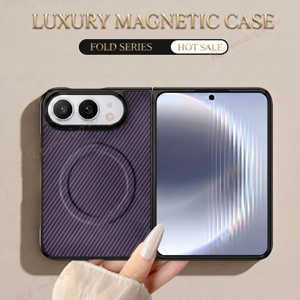 Fashion Carbon Fiber Magnetic Phone Case For iPhone Fold 18 DUO 18Fold Magsafe Official Shockproof Protector Cover 18DUO