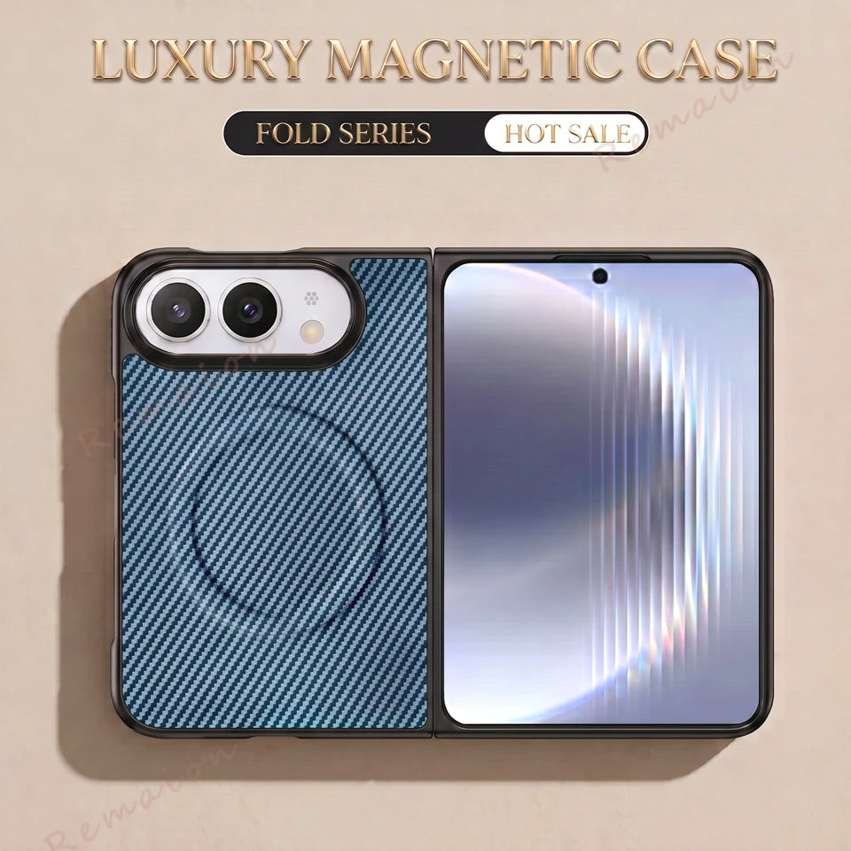 Fashion Carbon Fiber Magnetic Phone Case For iPhone Fold 18 DUO 18Fold Magsafe Official Shockproof Protector Cover 18DUO