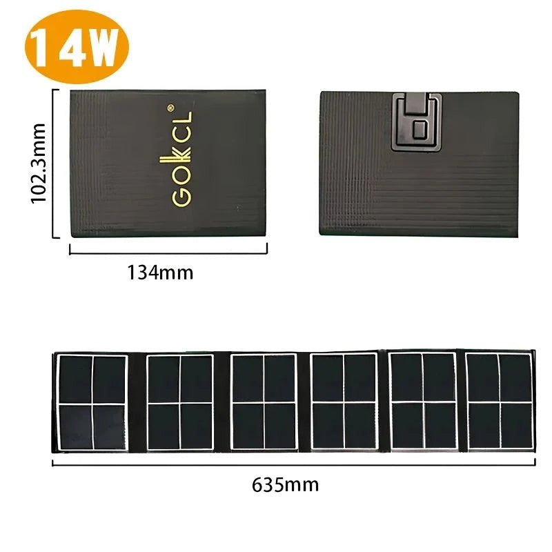 14W / 7W Portable Solar Panel Waterproof Solar Charger – Foldable Monocrystalline USB Charging Panel