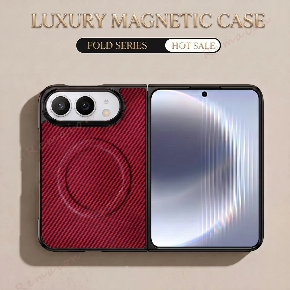 Fashion Carbon Fiber Magnetic Phone Case For iPhone Fold 18 DUO 18Fold Magsafe Official Shockproof Protector Cover 18DUO